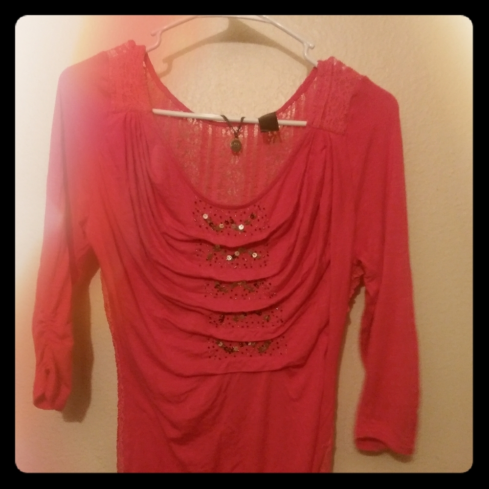 Pink BKE Boutique Laceback Blouse